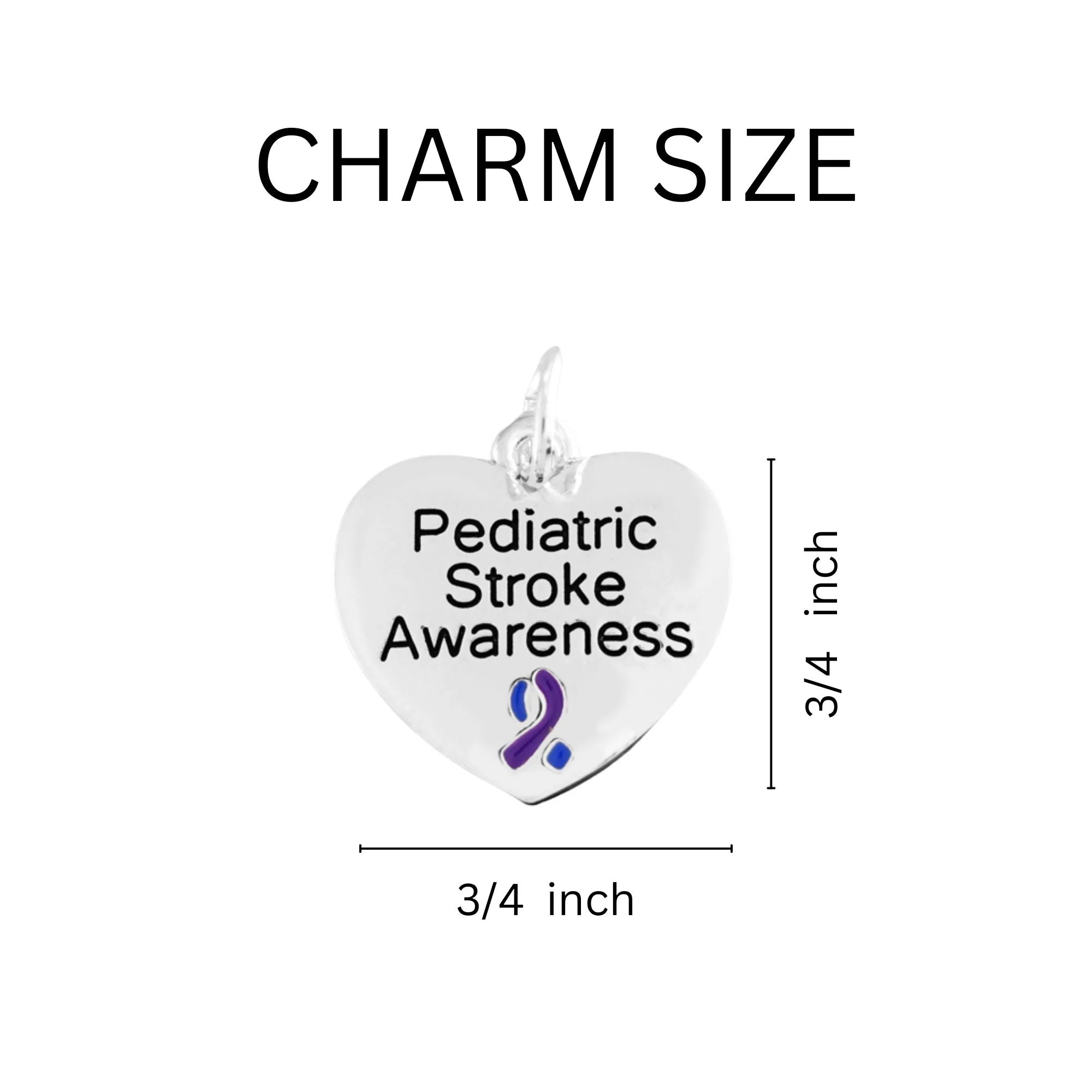 Blue & Purple Ribbon Pediatric Stroke Awareness Heart Charm Partial Beaded Bracelets