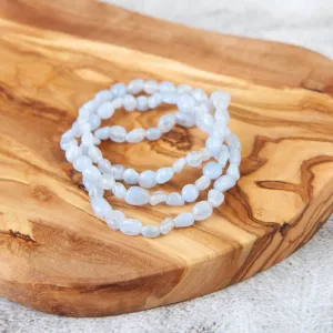 Blue Lace Agate Pebble Beaded Bracelet