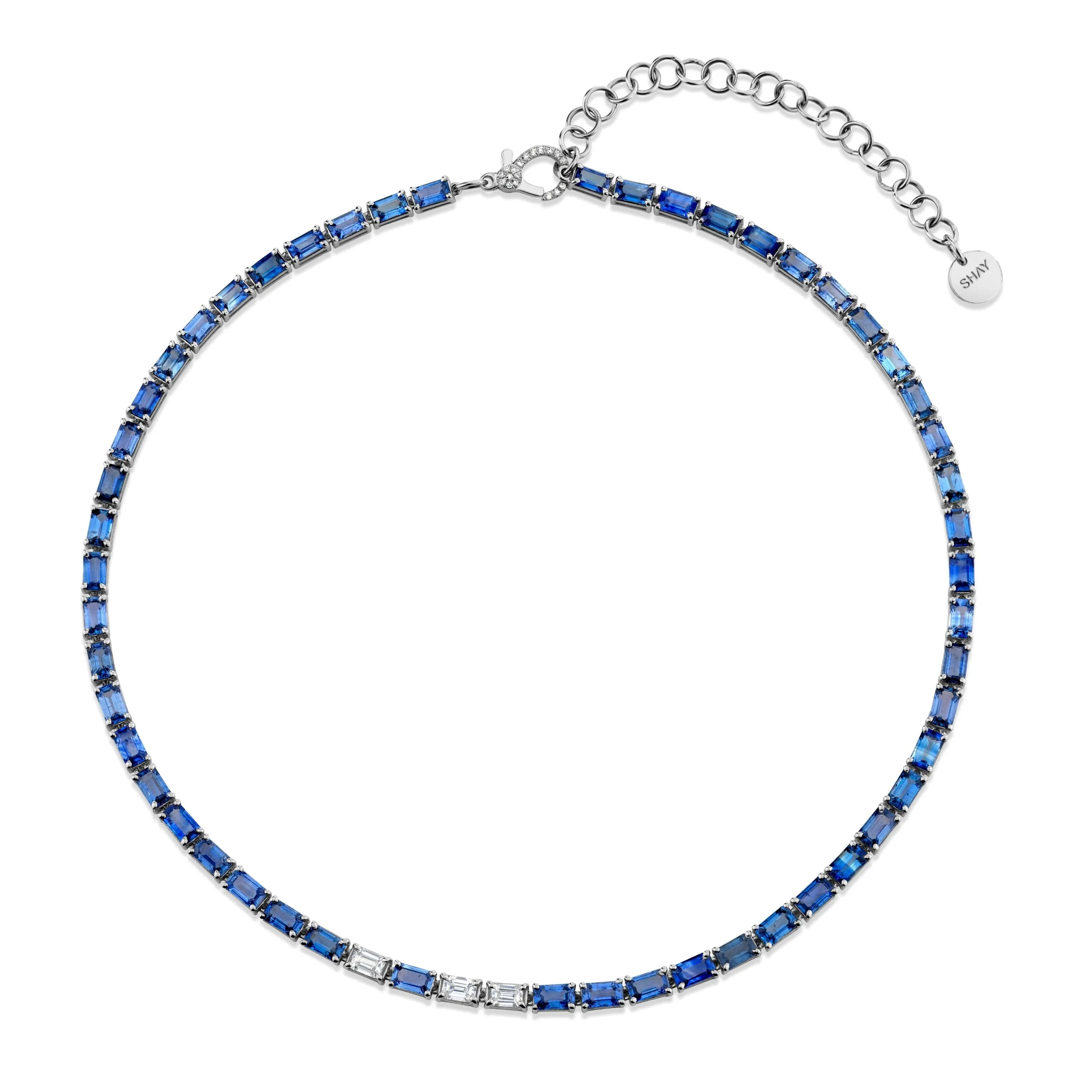 BLUE SAPPHIRE & DIAMOND TENNIS NECKLACE