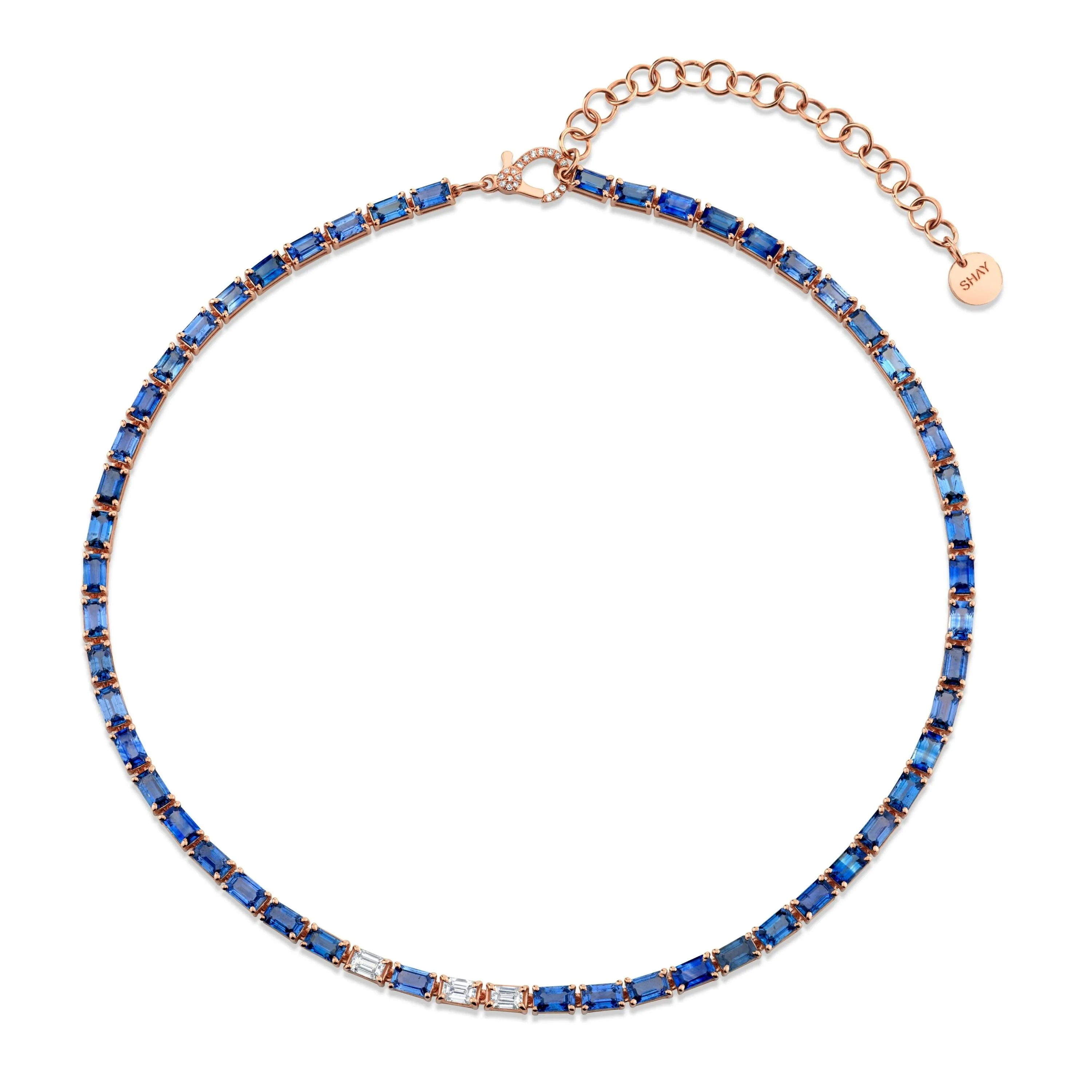 BLUE SAPPHIRE & DIAMOND TENNIS NECKLACE