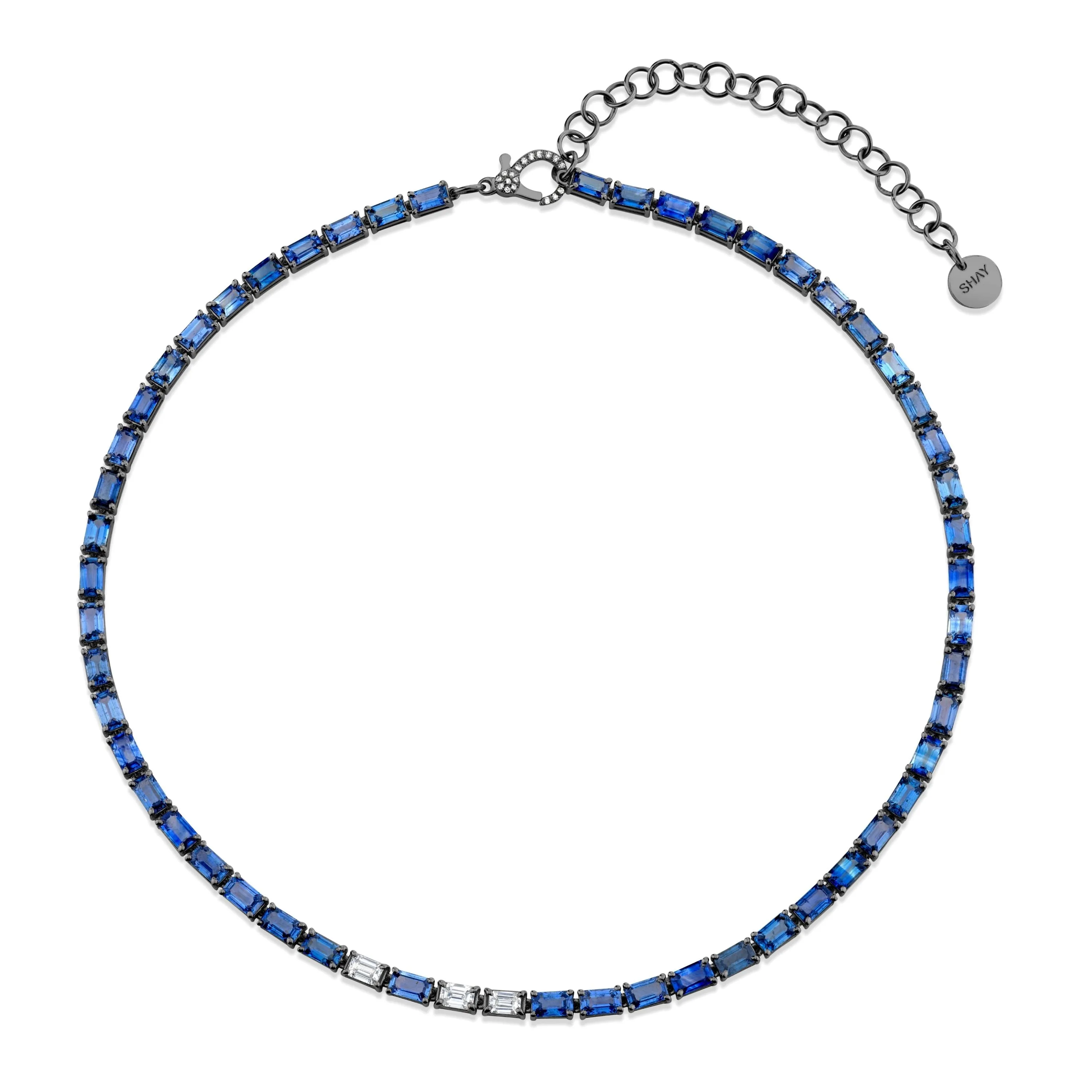 BLUE SAPPHIRE & DIAMOND TENNIS NECKLACE