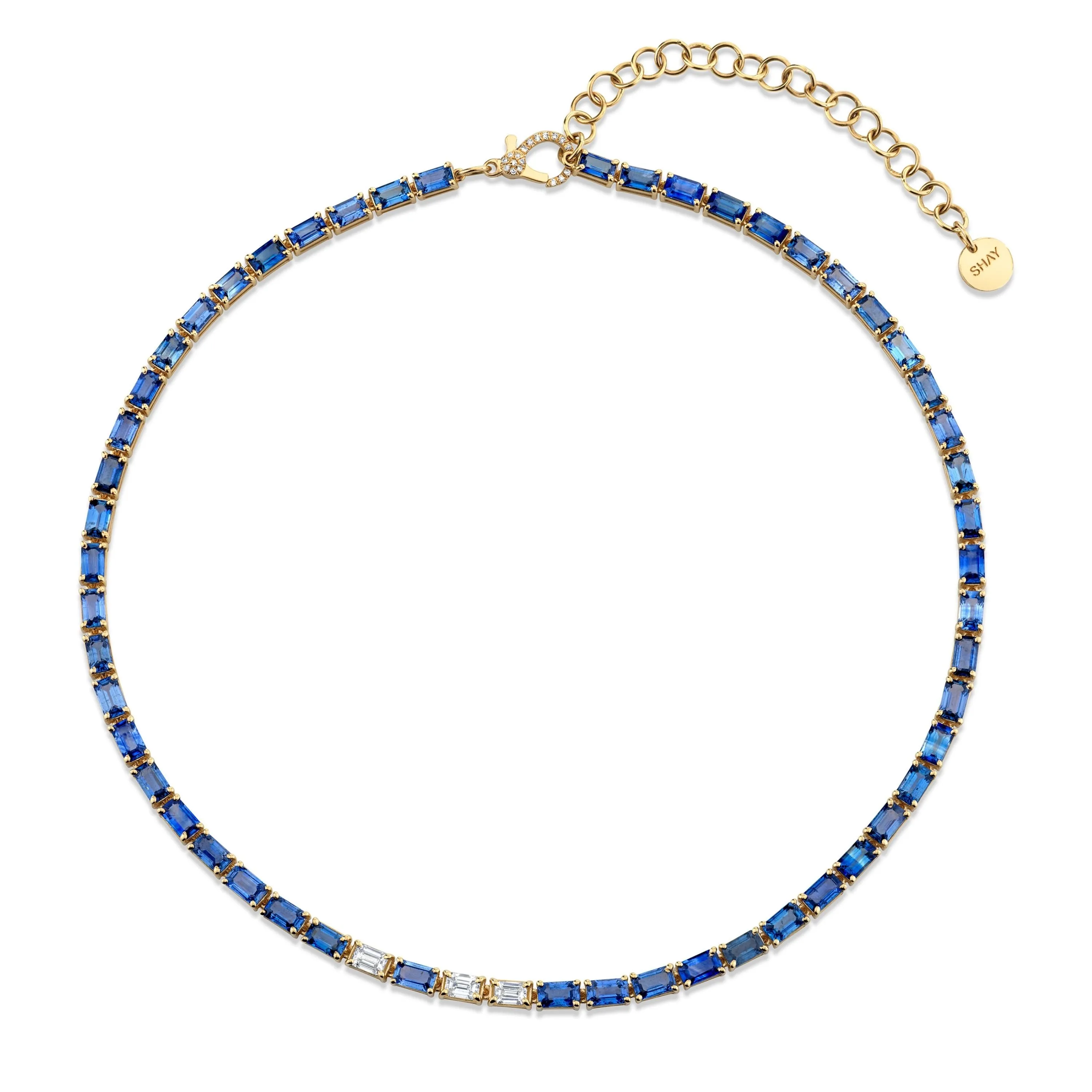 BLUE SAPPHIRE & DIAMOND TENNIS NECKLACE