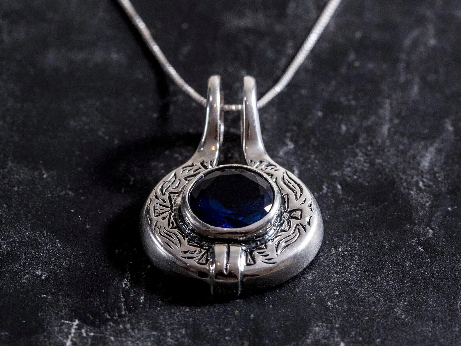 Blue Sapphire Necklace - Egyptian Necklace -Vintage Sapphire Pendant