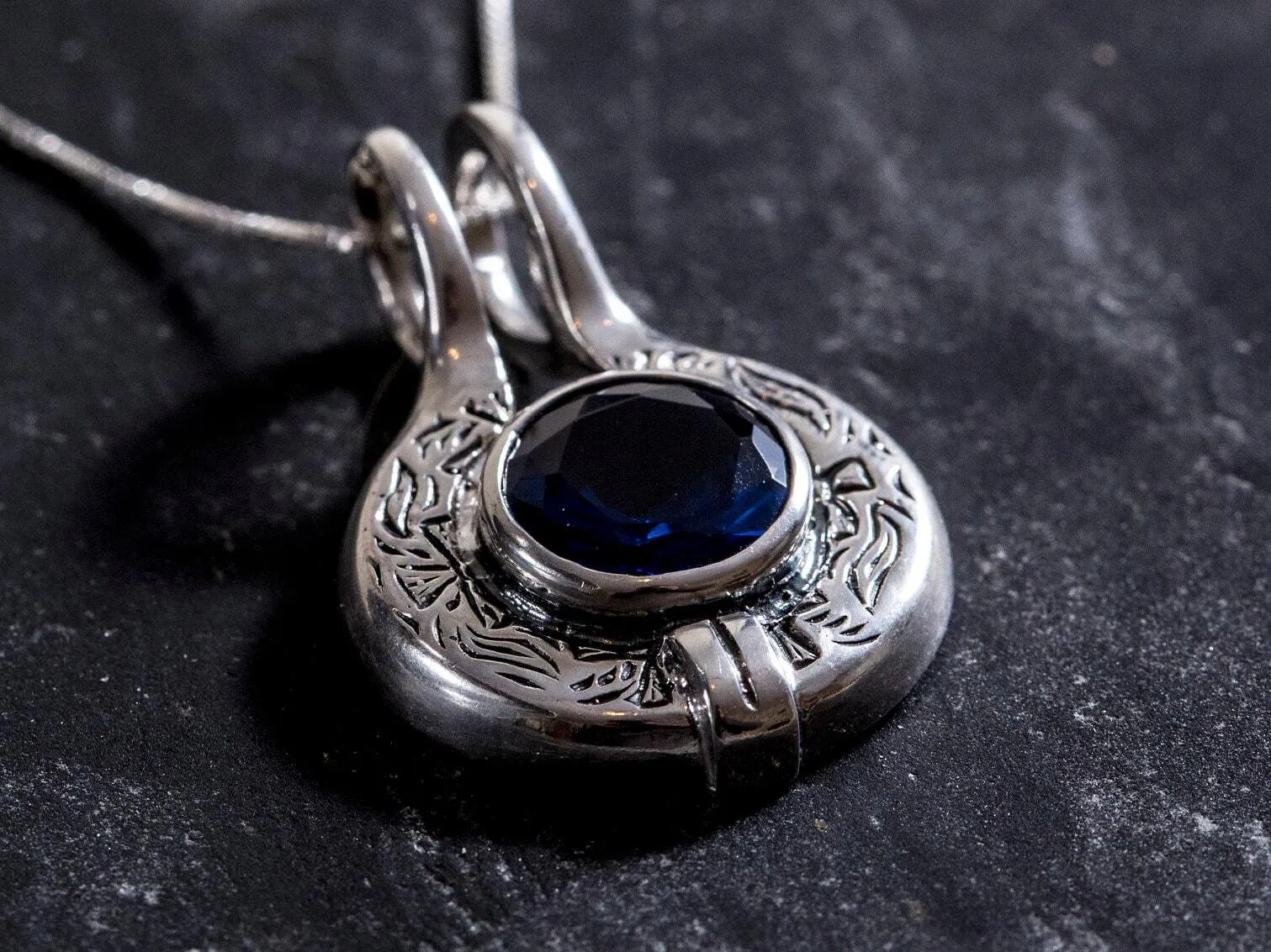 Blue Sapphire Necklace - Egyptian Necklace -Vintage Sapphire Pendant