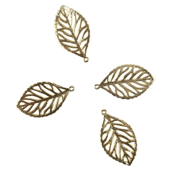 Brass Pendants - Leaf 18k Gold Plated - Pkg/4