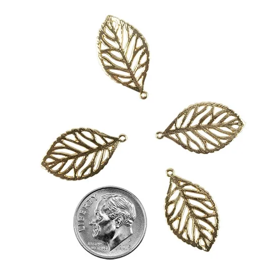 Brass Pendants - Leaf 18k Gold Plated - Pkg/4