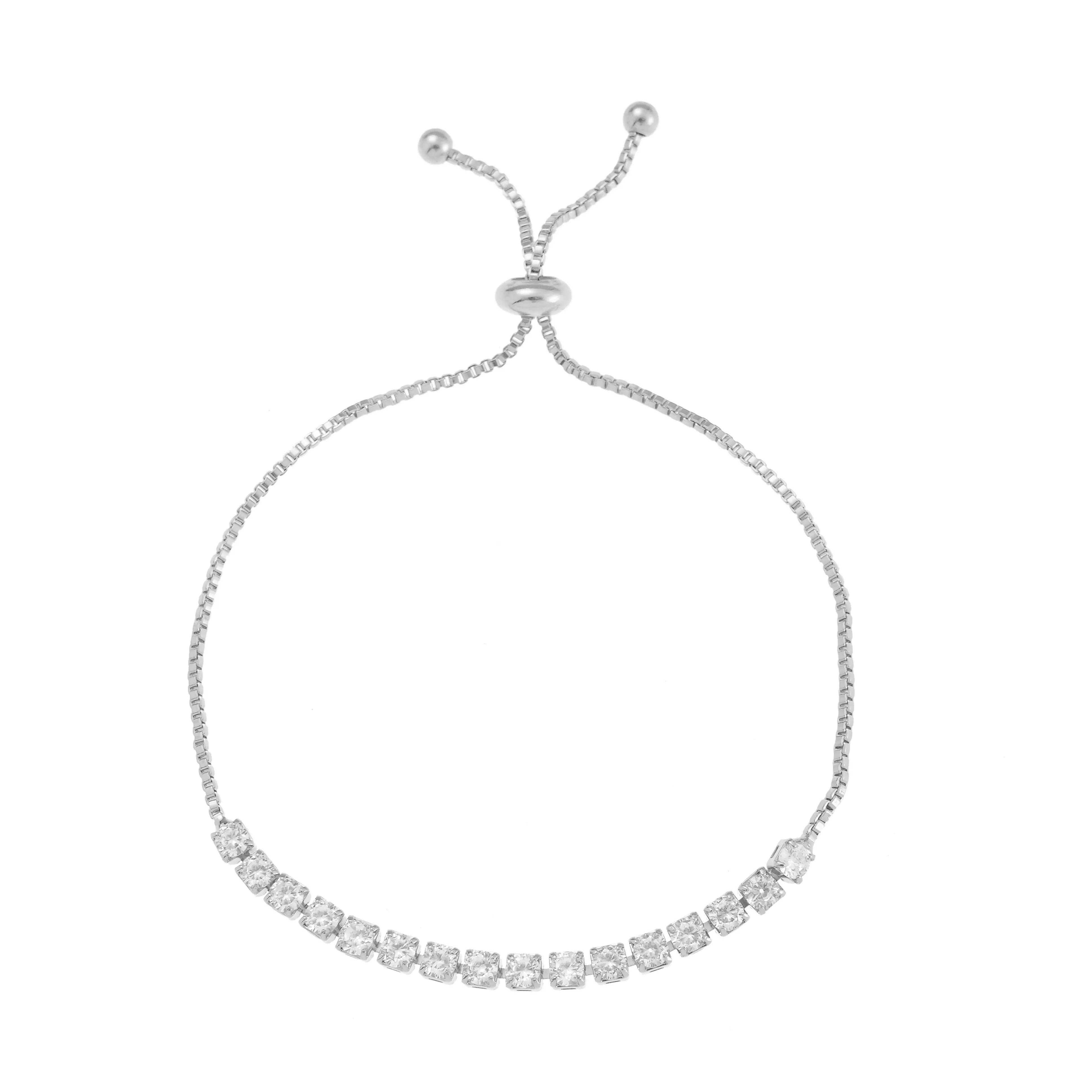 Bridal Tennis Drawstring Bracelet - Silver