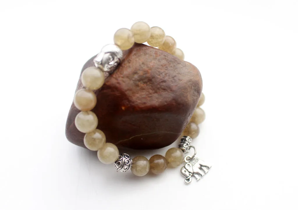 Buddha Head Counter with Elephant Charms Stone Bracelet