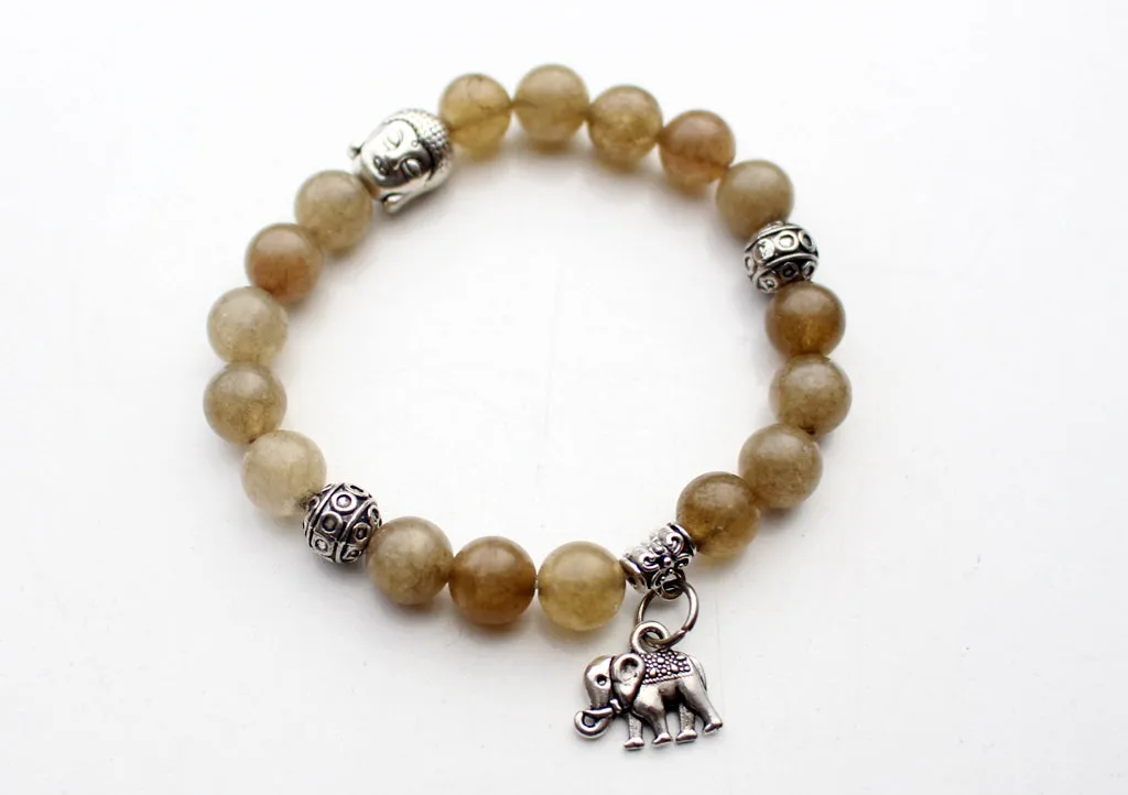 Buddha Head Counter with Elephant Charms Stone Bracelet