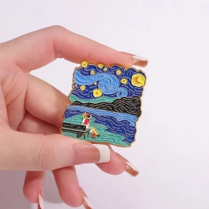 Cartoon Style Cute Modern Style Pin Cartoon Character Starry Sky Oil Painting Alloy Plating Unisex Brooches