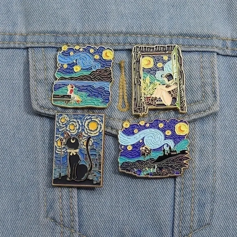 Cartoon Style Cute Modern Style Pin Cartoon Character Starry Sky Oil Painting Alloy Plating Unisex Brooches