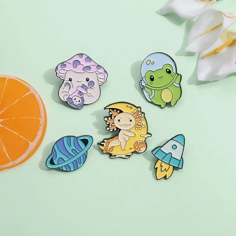 Cartoon Style Cute Modern Style Pin Rocket Mushroom Planet Alloy Plating Unisex Brooches