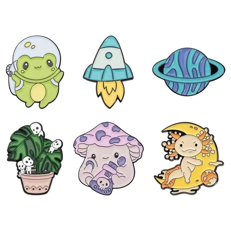 Cartoon Style Cute Modern Style Pin Rocket Mushroom Planet Alloy Plating Unisex Brooches