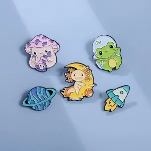 Cartoon Style Cute Modern Style Pin Rocket Mushroom Planet Alloy Plating Unisex Brooches