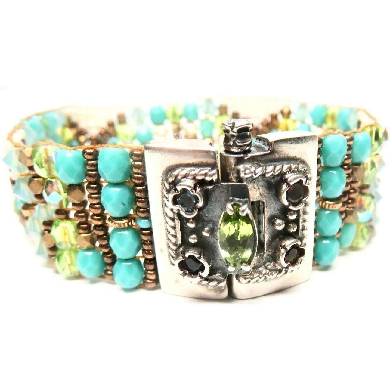 CHILI ROSE  Turquoise, Ivory & Bronze  Cowboy Gemstone Beaded Bracelet