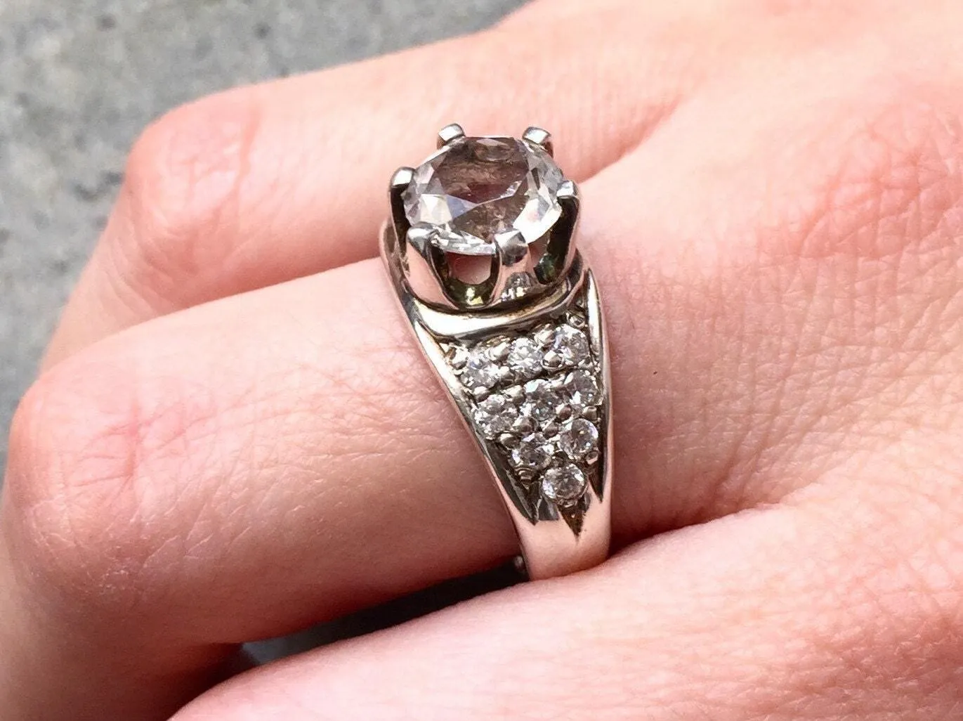 Chunky Diamond Ring - Edwardian Silver Ring - Diamond Vintage Ring