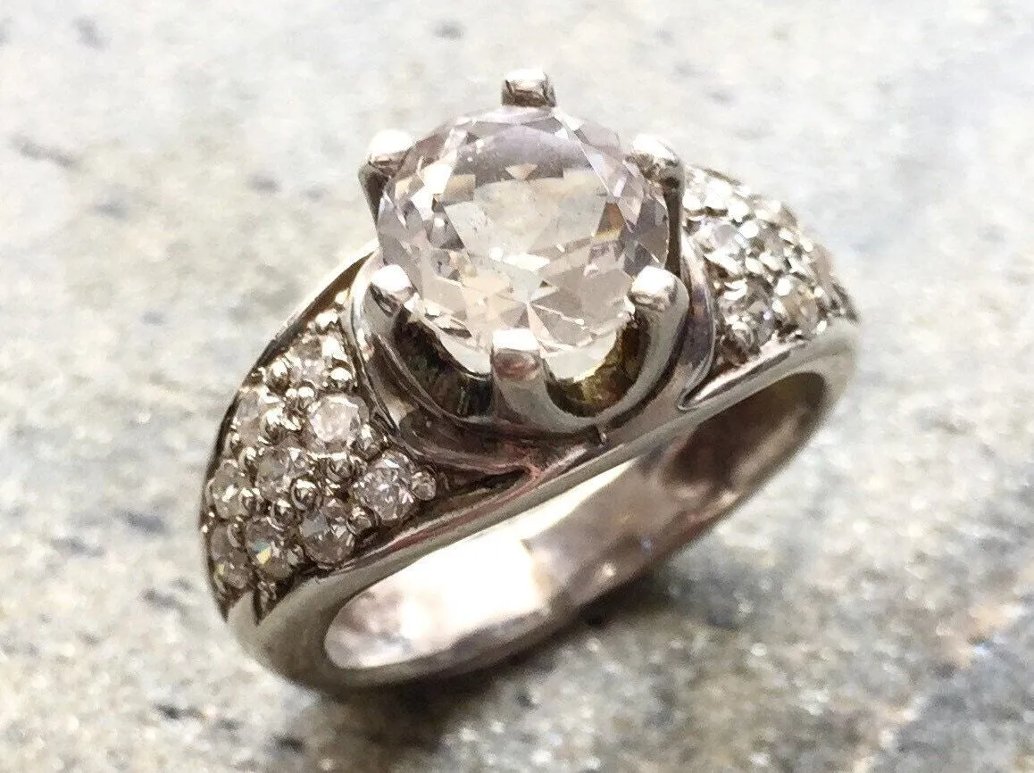 Chunky Diamond Ring - Edwardian Silver Ring - Diamond Vintage Ring