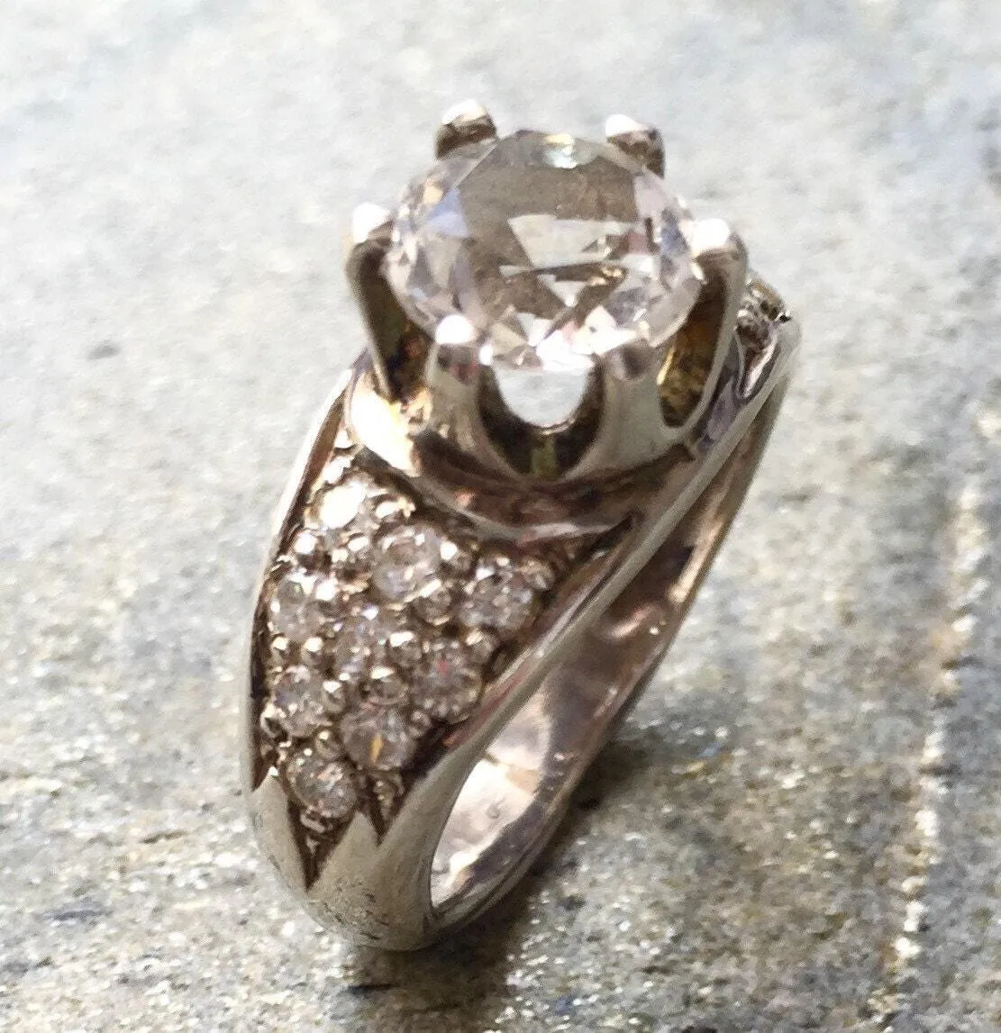 Chunky Diamond Ring - Edwardian Silver Ring - Diamond Vintage Ring