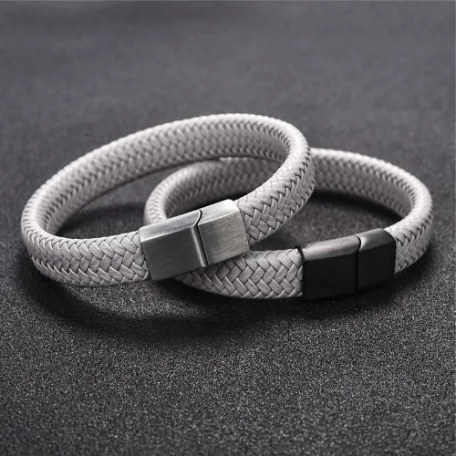 Classy Men Grey Braided Leather Bracelet