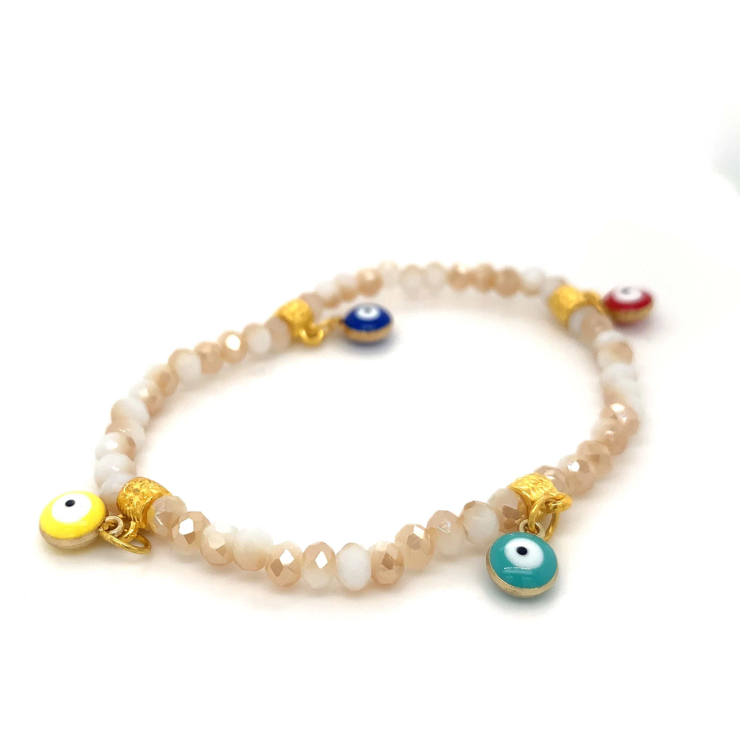 Cream Mati Evil Eye Crystal Bracelets