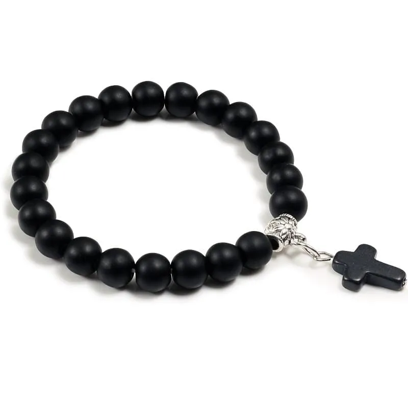 Cross Bead Bracelet <br> Charm Black