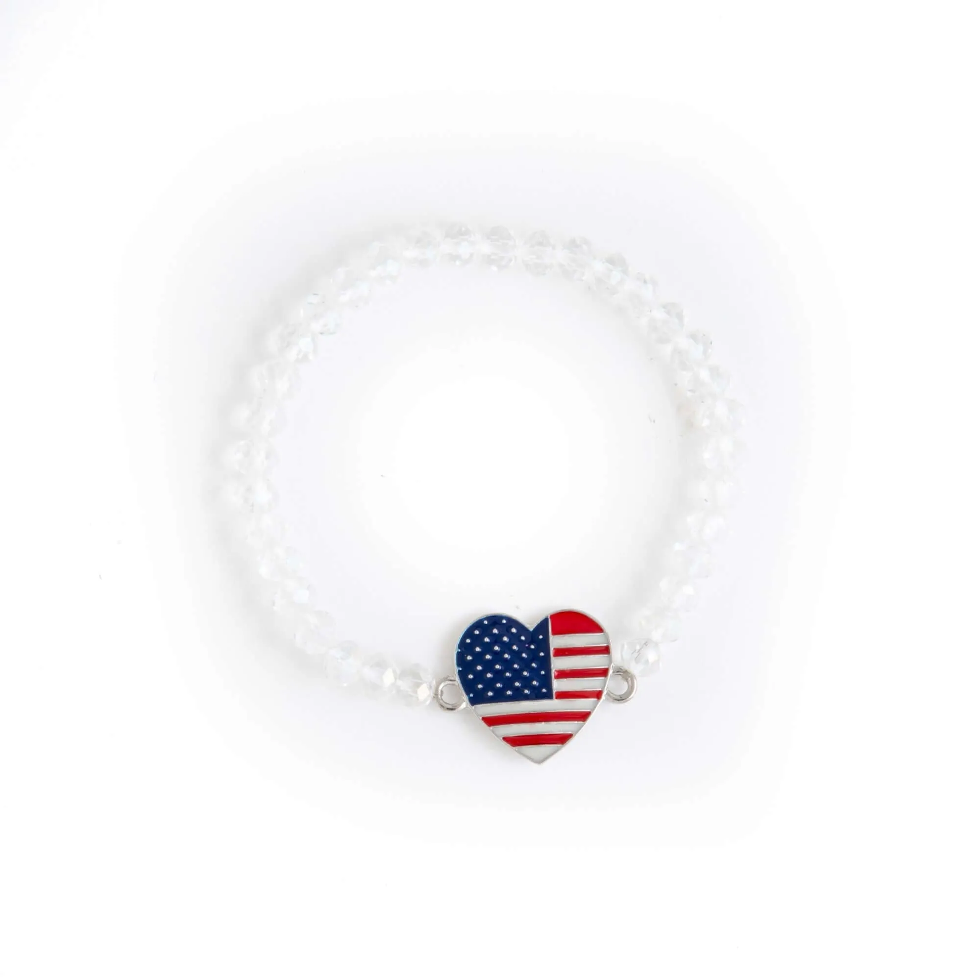 Crystal Bracelet with American Flag Heart Charm