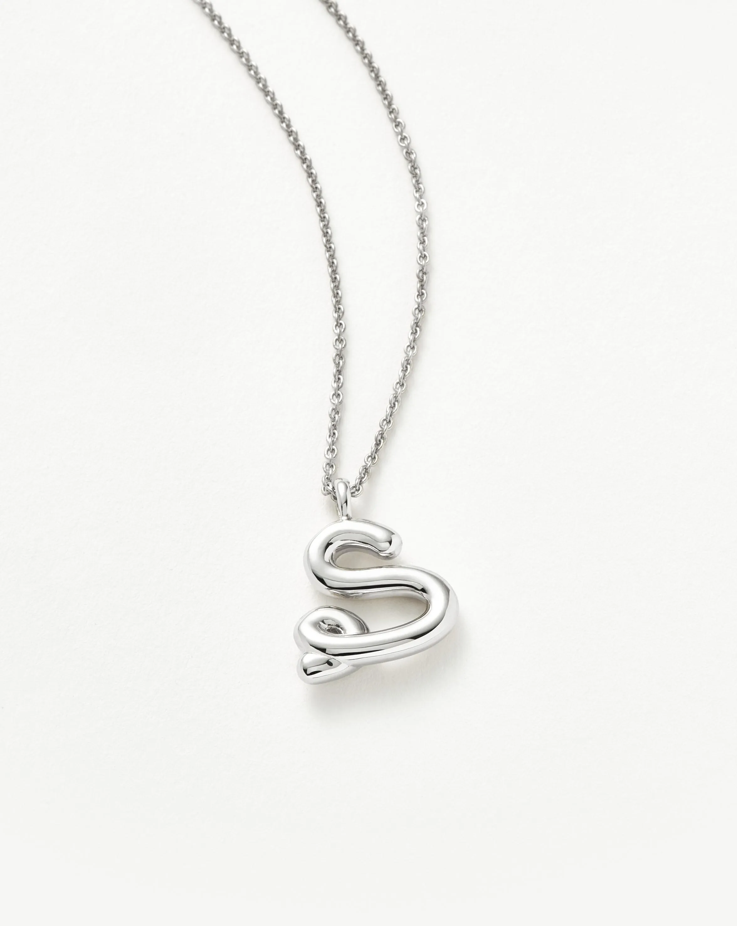 Curly Molten Initial Pendant Necklace - Initial S | Sterling Silver