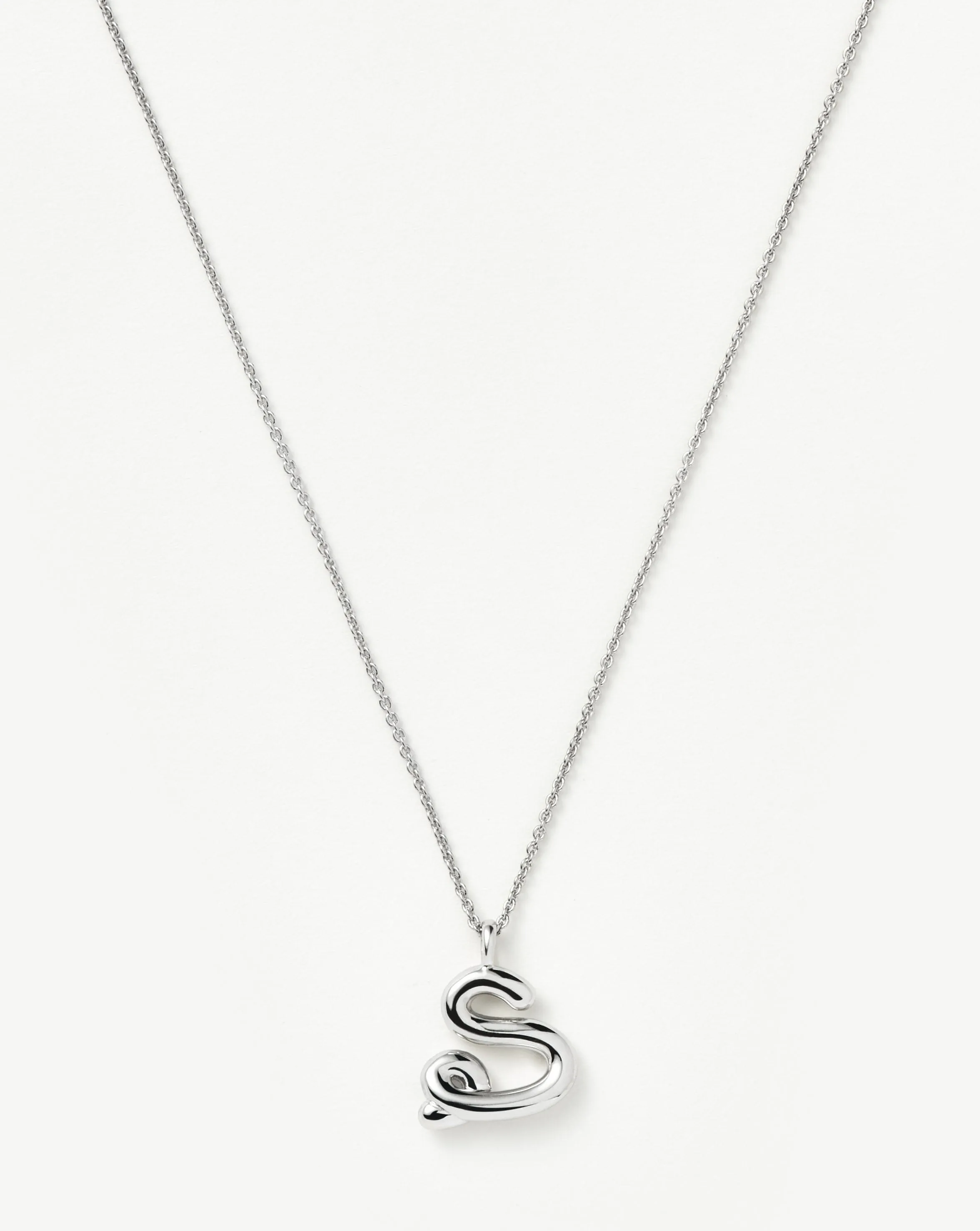 Curly Molten Initial Pendant Necklace - Initial S | Sterling Silver