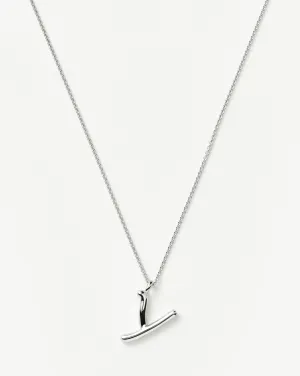 Curly Molten Initial Pendant Necklace - Initial Y | Sterling Silver