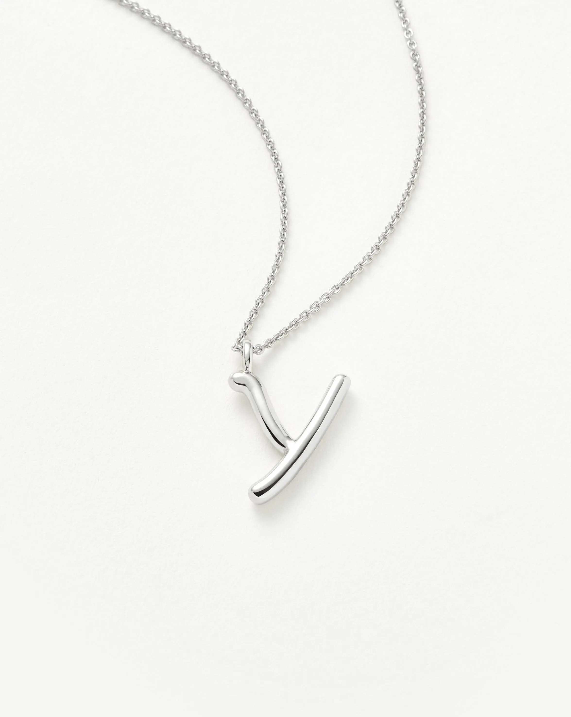 Curly Molten Initial Pendant Necklace - Initial Y | Sterling Silver