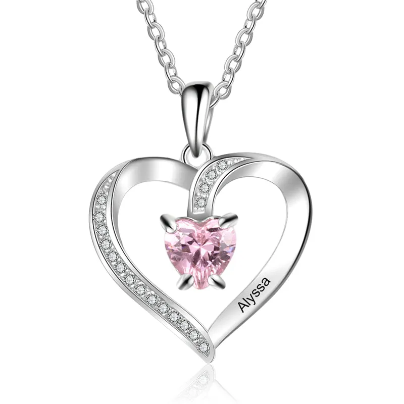 Custom 925 Sterling Silver One Birthstone Heart Necklace