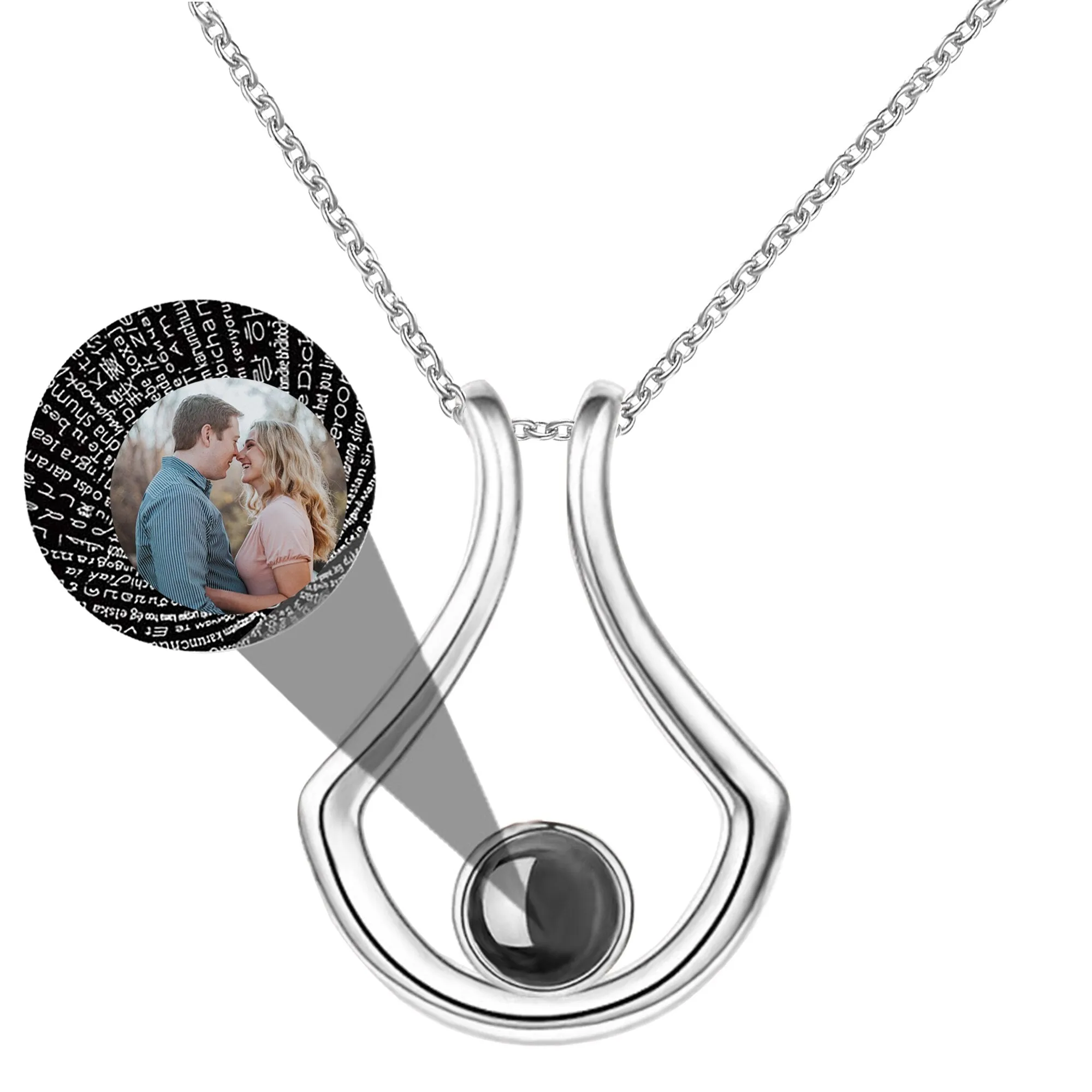 Custom Geometric Bracket Curved Projection Necklace Personalized Color Photo