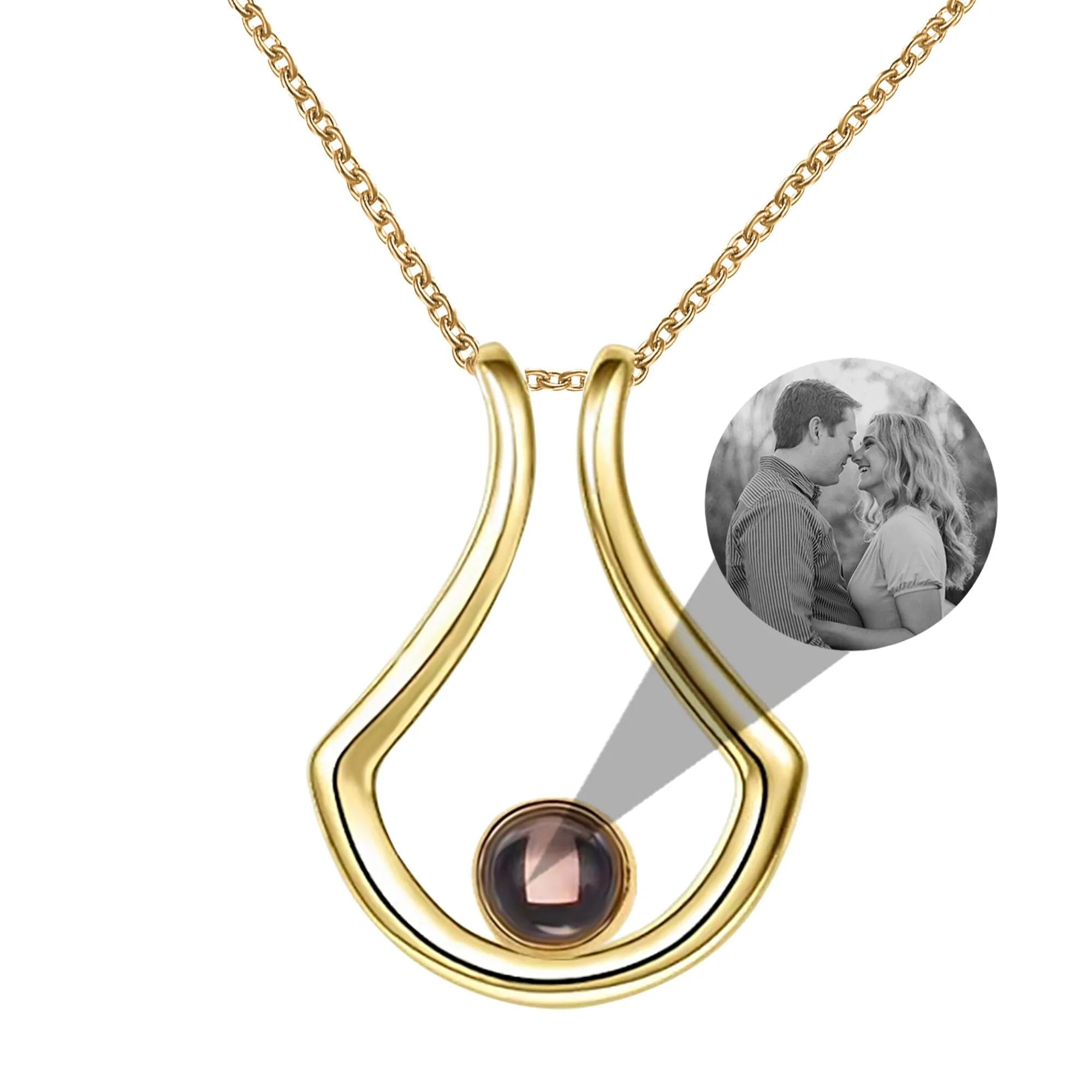 Custom Geometric Bracket Curved Projection Necklace Personalized Color Photo