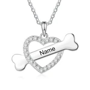 Custom Name Heart With Bone Necklace