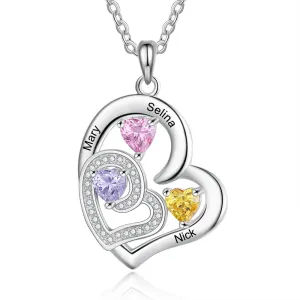 Custom Name Rhodium Plated Birthstone Heart Necklace