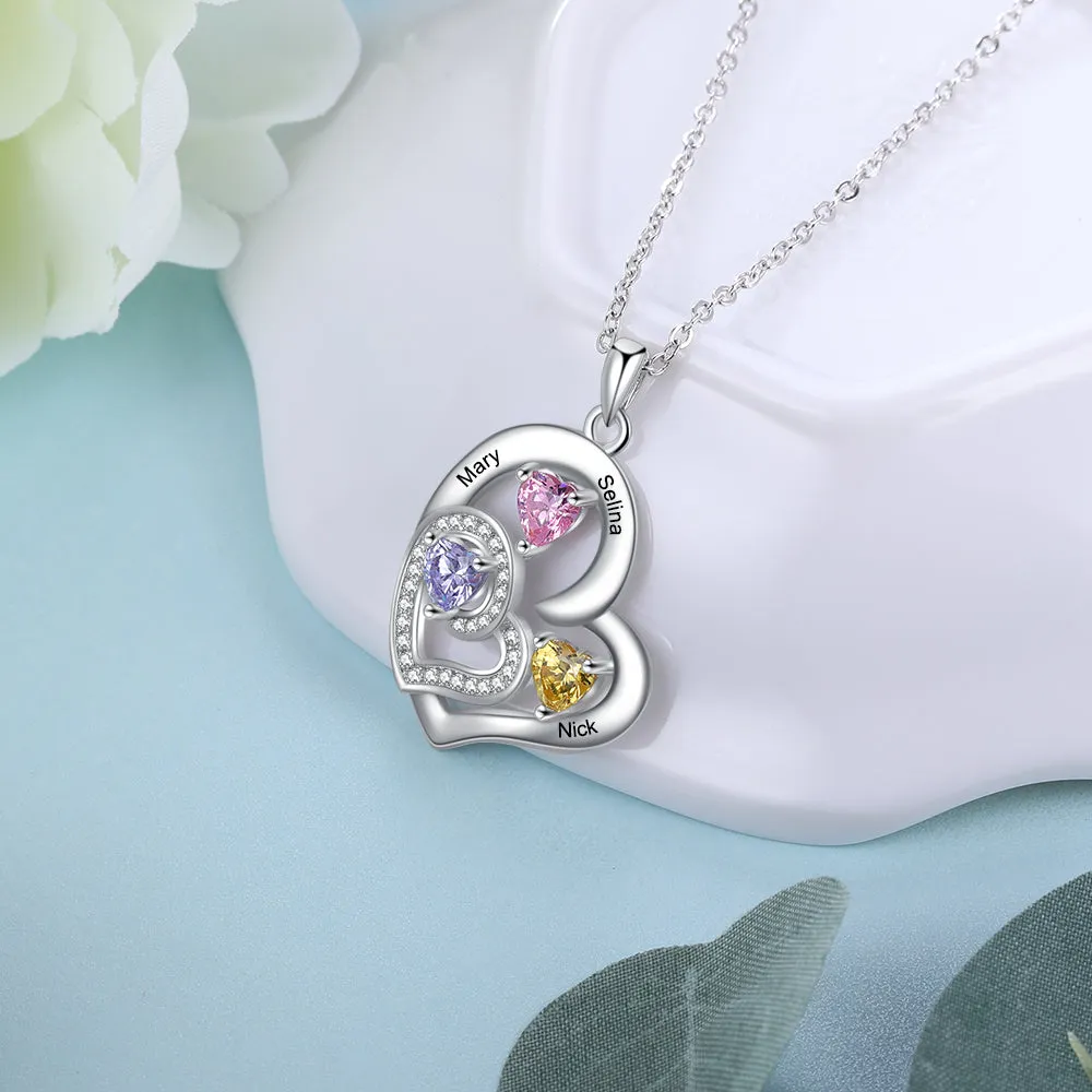 Custom Name Rhodium Plated Birthstone Heart Necklace