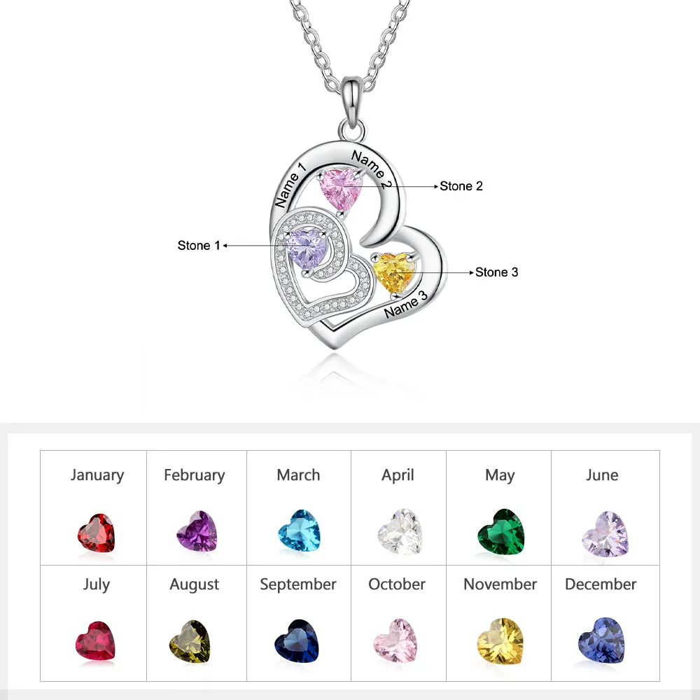 Custom Name Rhodium Plated Birthstone Heart Necklace