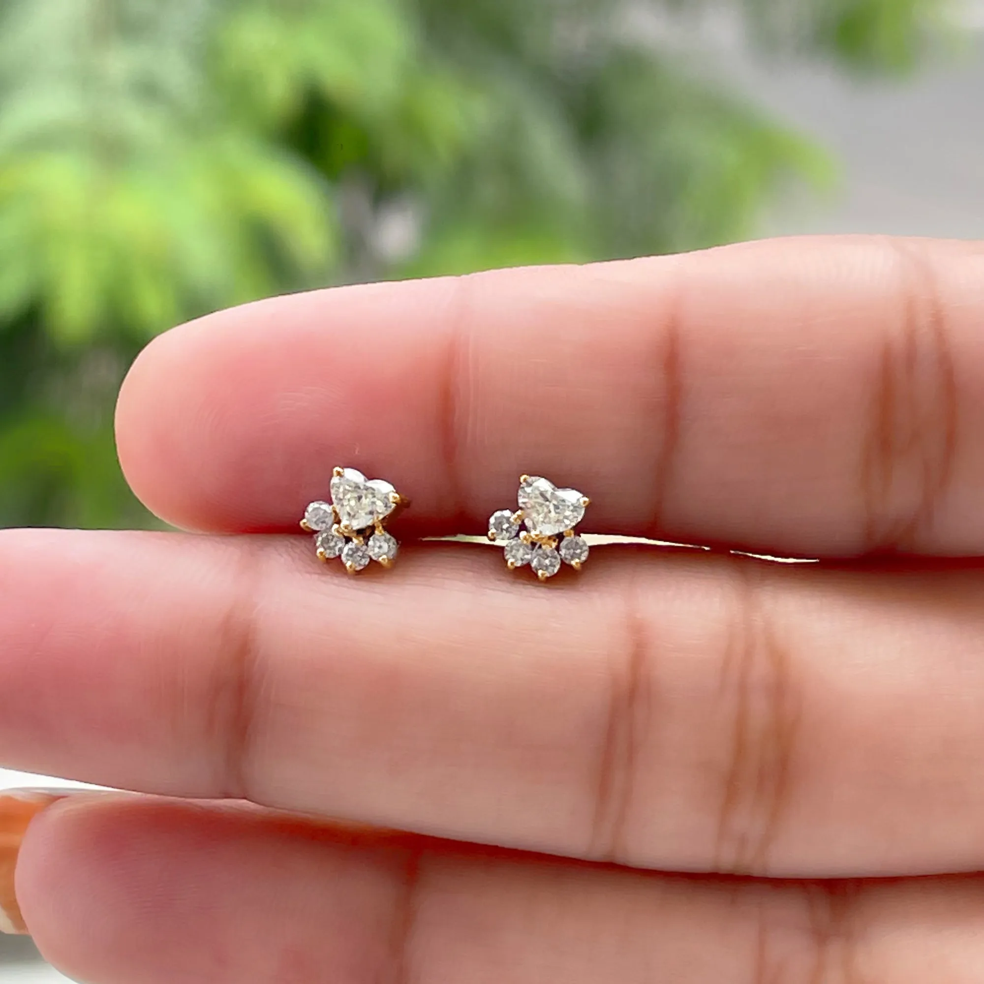 Cute Heart Paw Stud Earrings with Real Diamond