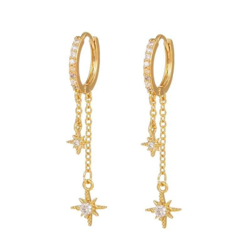 CZ Duo Star Drop Earrings