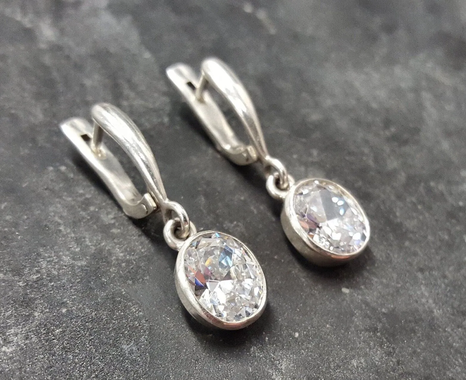 Dangling Diamond Earrings - Sparkly Oval Earrings - Vintage Drop Earrings