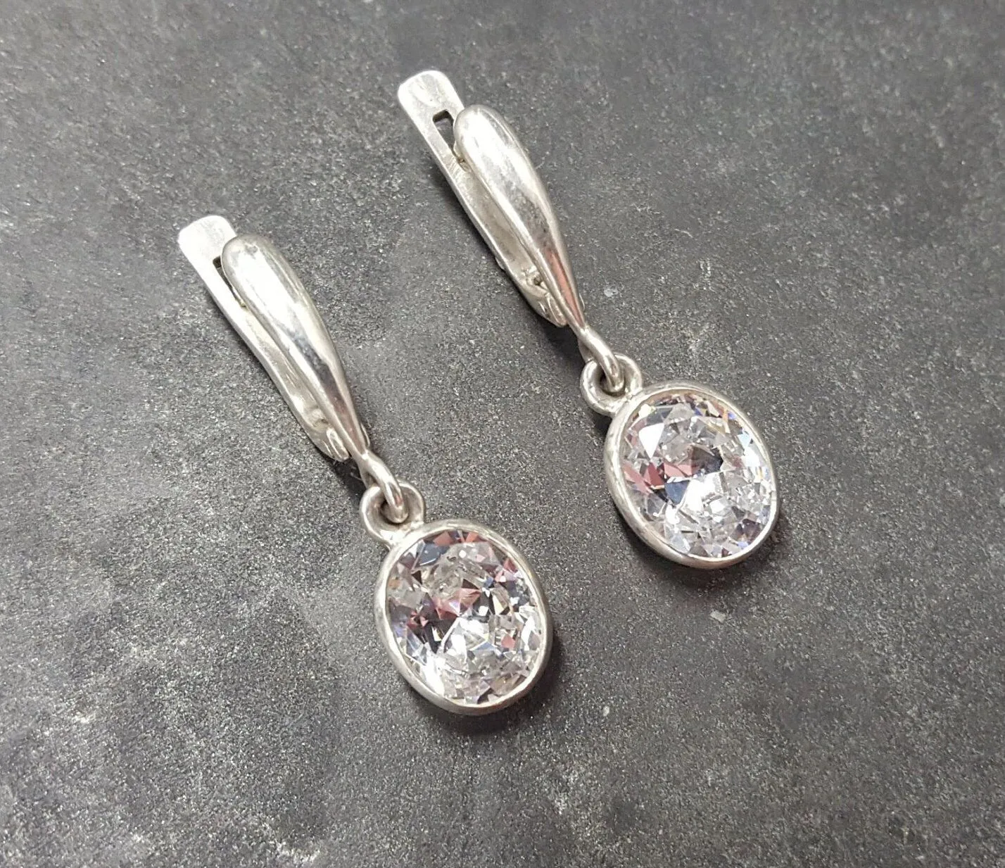 Dangling Diamond Earrings - Sparkly Oval Earrings - Vintage Drop Earrings