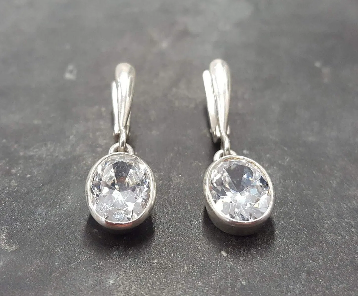 Dangling Diamond Earrings - Sparkly Oval Earrings - Vintage Drop Earrings