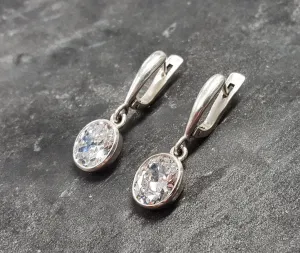 Dangling Diamond Earrings - Sparkly Oval Earrings - Vintage Drop Earrings