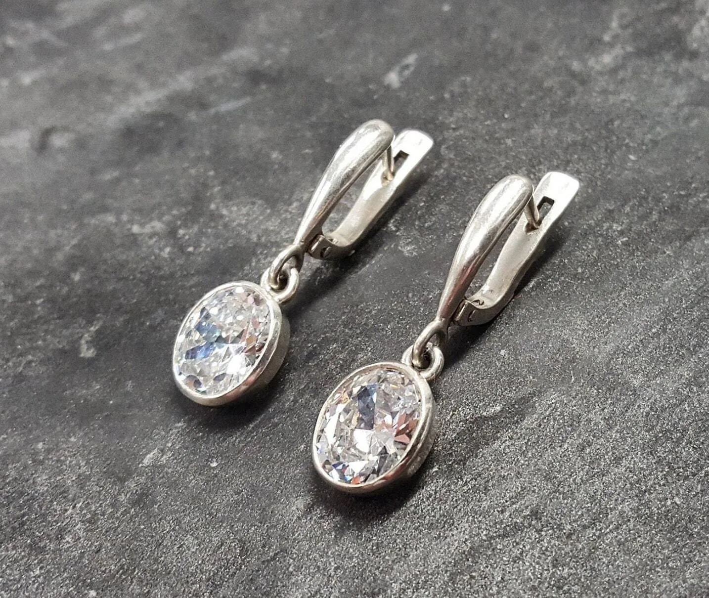 Dangling Diamond Earrings - Sparkly Oval Earrings - Vintage Drop Earrings