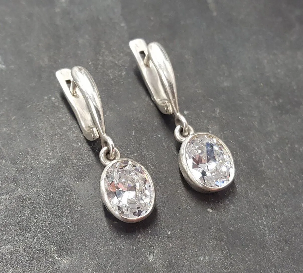 Dangling Diamond Earrings - Sparkly Oval Earrings - Vintage Drop Earrings