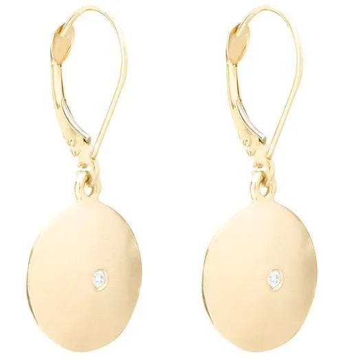 Domed Dangle Disk Earrings With Diamond