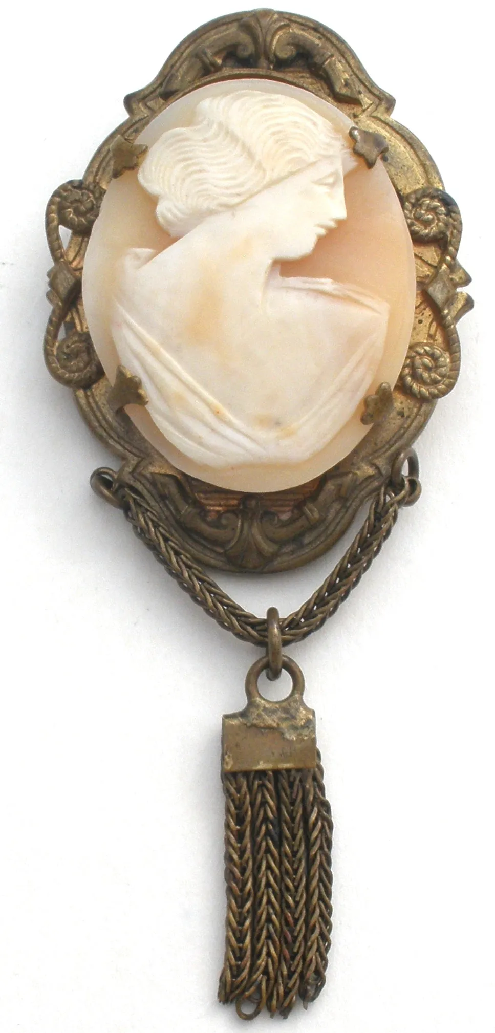 Edwardian Lady Shell Cameo Brooch Pin Hand Carved