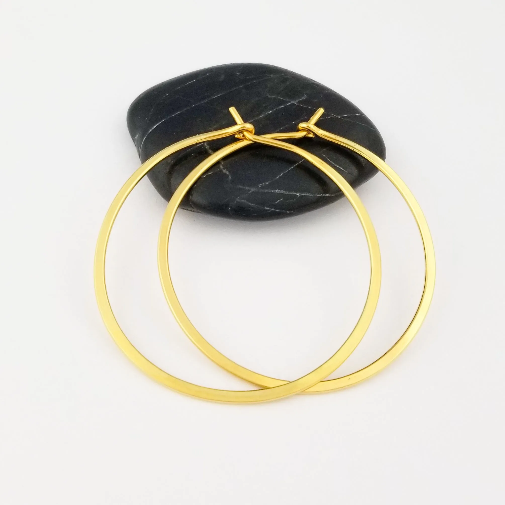 Extra Thick Flat Hammered Solid Gold Hoop Earrings