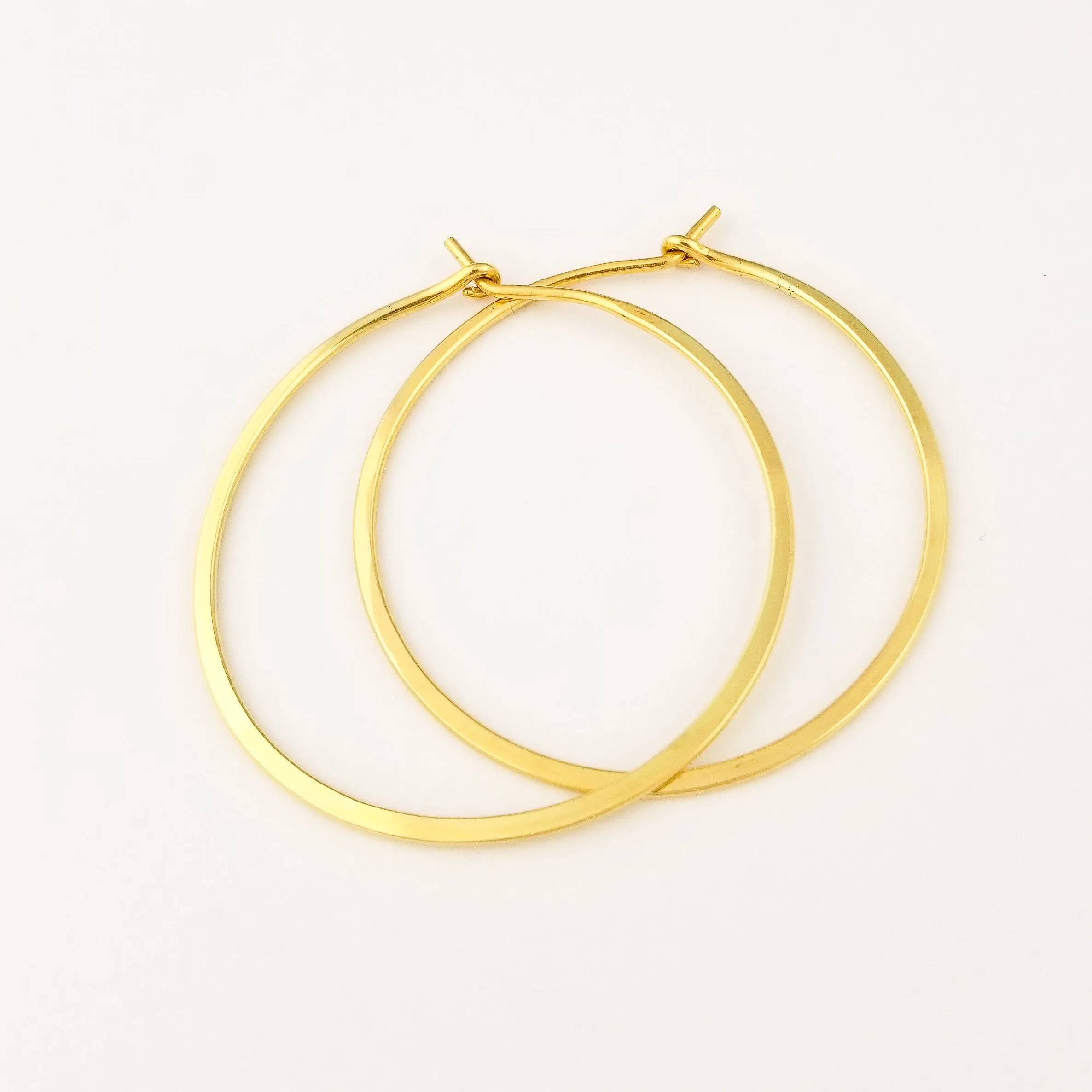 Extra Thick Flat Hammered Solid Gold Hoop Earrings