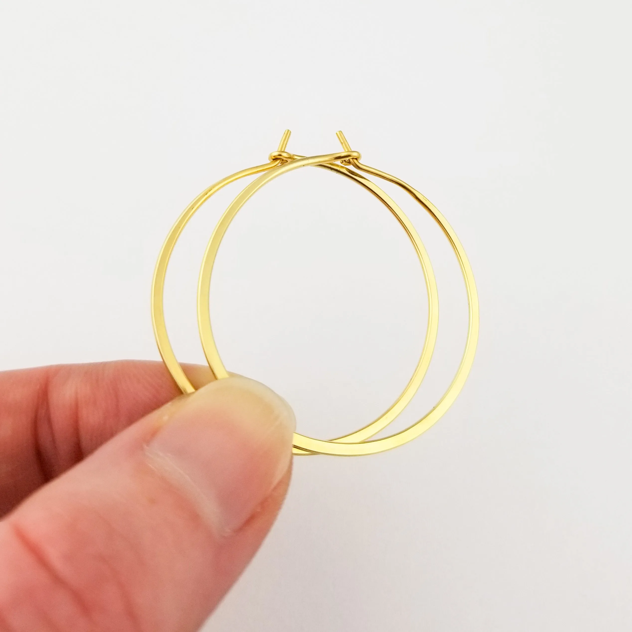 Extra Thick Flat Hammered Solid Gold Hoop Earrings